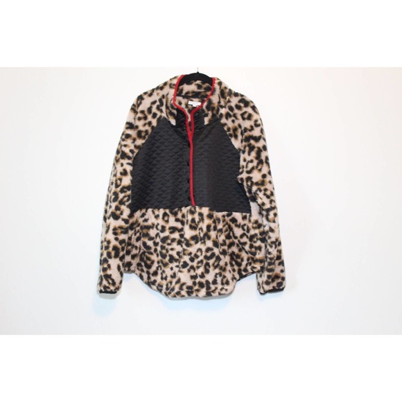 Maurices Quilted Yoke Leopard Sherpa Pullover Tan Red Women's Size 0X 14W H14203 - Picture 2 of 10